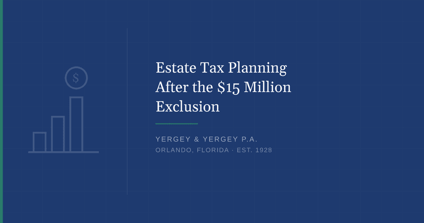 Title card: "$ Estate Tax Planning After the $15 Million Exclusion"