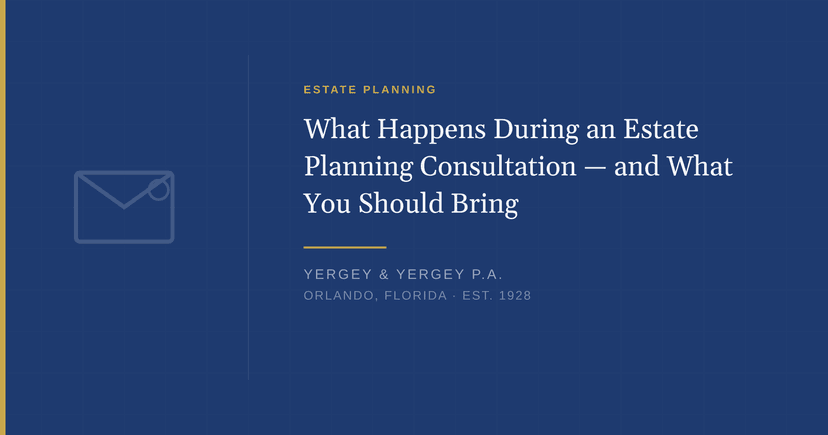 Title card: "What Happens During an Estate Planning Consultation — and What You Should Bring"